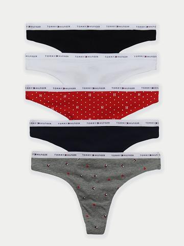 Női Tommy Hilfiger Logo Mix 5PK Thongs Sötétkék Szürke | HU 568JPQ